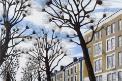 Caroline Coon ‘Cambridge Gardens - On Anywhere Street he slips unnoticed…’ 2013-14 oil in canvas 152cm x 122cm (The Brothel Series)